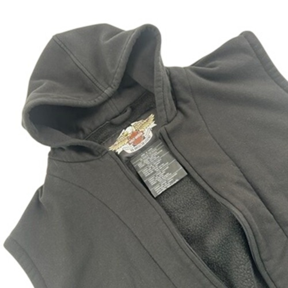 Harley Davidson Mens XL Leather Hooded Vest Black Full Zip Biker RN103819 - Picture 1 of 12